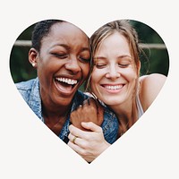 Happy lesbian couple heart shape badge, LGBTQ photo