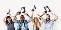 People holding musical notes collage element psd