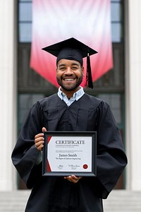 Framed certificate mockup psd, graduate student holding picture frame