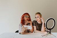 Drag queens taking a selfie, beauty blogging lifestyle