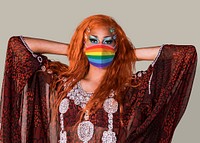 Drag queen wearing color face mask in the new normal psd