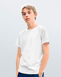 Boy in white tee, men’s apparel