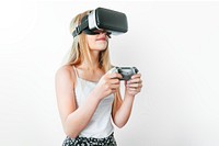 Young girl playing VR game, entertainment technology