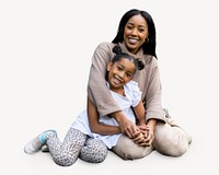 African American mother & daughter collage element psd