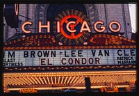 Chicago Theater neon marquee, Chicago, Illinois (1970) photography in high resolution by John Margolies. Original from the Library of Congress.