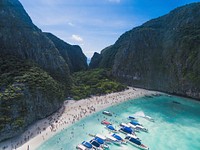 Free boats in canyon water image, public domain landscape CC0 photo.