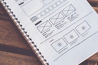 Free web design wireframes on paper image, public domain design CC0 photo.