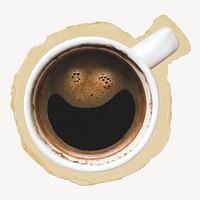 Hot coffee ripped paper, smiling face graphic