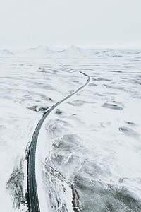 Curvy snow covered road in Northern Iceland