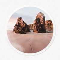 Beautiful beach footprints in circle frame, travel image