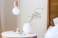 Free white lamp bedside table image, public domain design CC0 photo.