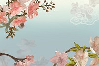 Traditional Sakura background, aesthetic flower border psd