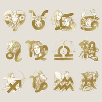 Gold astrological signs psd horoscope symbol