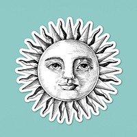 Hand drawn sun with a face sticker with a white border