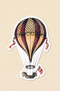 Hand drawn hot air balloon sticker with a white border