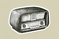 Hand drawn retro wooden radio sticker