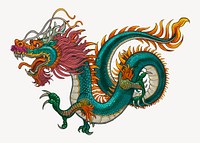 Chinese dragon sticker, magical creature isolated image psd