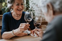 Senior friends cheers with wine glasses 