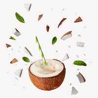 Coconut smoothie splash sticker, healthy drinks image psd