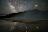 The Milky Way above Grand Prismatic Spring. Original public domain image from Flickr