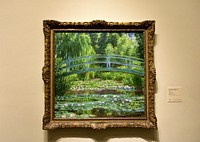 Monet's Japanese footbridge in a frame. Free public domain CC0 photo.