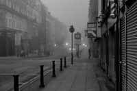 Misty town in monotone. Original public domain image from Flickr
