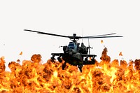 Helicopter over flames border,  background psd