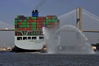 Largest ship to ever call on Savannah, Georgia, passes the city for the first time.