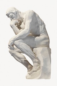 The Thinker statue sticker, historical sculpture image psd