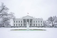 The White House grounds covered in snow. Original public domain image from Flickr