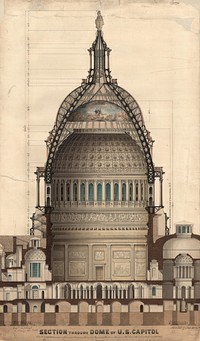 Section, Revised Dome Design 1859 Section, Revised Dome Design for U.S. Capitol Pen, Ink and watercolor by Thomas U. Walter, 1859. Original public domain image from Flickr