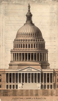 Elevation, Revised Dome Design 1859 Elevation, Revised Dome Design for U.S. Capitol Pen, Ink and watercolor by Thomas U. Walter, 1859. Original public domain image from Flickr