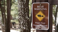 Bear warning sign at the Fern Basin Campground. Original public domain image from Flickr