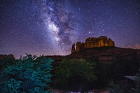 View of the Milky Way over Cathedral Rock, seen from the Cathedral Rock Trailhead on Back O&#39; Beyond Road, Coconino National Park, Sedona, Arizona, April 30, 2017.<br /><br />Learn more about the Coconino National Forest and the International Dark Sky Association. Original public domain image from <a href="https://www.flickr.com/photos/usforestservice/43048936621/" target="_blank">Flickr</a>