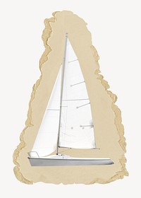 Sailboat, ripped paper collage element