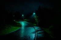 Street at night after the rain. Original public domain image from Flickr