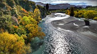 The Shotover River is located in the Otago region of the South Island of New Zealand.[1] The name correctly suggests that this 75-kilometre (47 mi) long river is fast flowing, with numerous rapids. The river flows generally south from the Southern Alps on its journey running through the Skippers Canyon, draining the area between the Richardson Mountains and the Harris Mountains, before flowing into the Kawarau River east of Queenstown. Original public domain image from Flickr