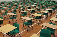 Exam hall with tables and chairs. Original public domain image from Flickr