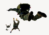 Men with parachute sticker, adventure isolated image psd