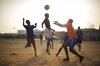 Children play football next to an IDP camp in Mogadishu, Somalia, on August 19.