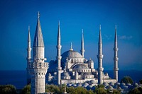 The Blue Mosque at night. Free public domain CC0 photo.