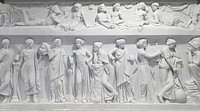 Greek goddesses on wall art sculpture. Free public domain CC0 photo.