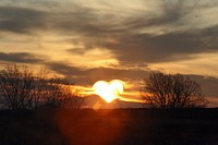 Evening background, heart shaped sun. Free public domain CC0 image.