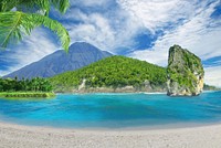 Beautiful mountain island beach. Free public domain CC0 image.