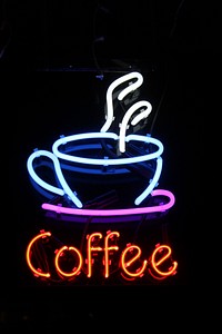 Neon light, coffee sign. Free public domain CC0 image.