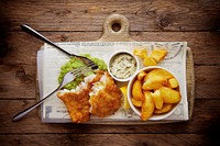 Free fish, chips image, public domain food CC0 photo.