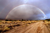 Rainbow across a dirt road near the settlement of Antares in northwestern Arizona. Original image from <a href="https://www.rawpixel.com/search/carol%20m.%20highsmith?sort=curated&amp;page=1">Carol M. Highsmith</a>&rsquo;s America, Library of Congress collection. Digitally enhanced by rawpixel.