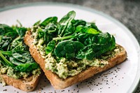 Free avocado & basil on toast photo, public domain food CC0 image.