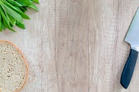 Free bread with knife and wooden board image, public domain food CC0 photo.