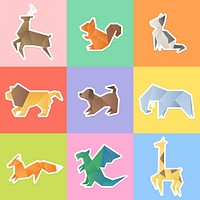 Origami animals sticker vector set
